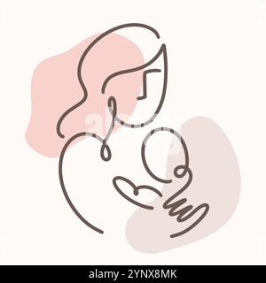 Mother and Baby One Line Art Drawing Breastfeeding Stock Vector