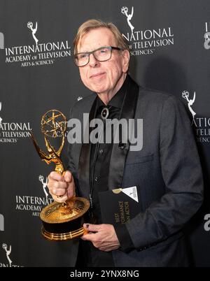 November 25, 2024, New York, New York, United States: Timothy Spall winner in Best Performance by an Actor category for The Sixth Commandment poses in press room with the trophy during International Emmy Awards at Hilton Times Square Hotel in New York on November 25, 2024 (Credit Image: © Lev Radin/Pacific Press via ZUMA Press Wire) EDITORIAL USAGE ONLY! Not for Commercial USAGE! Stock Photo