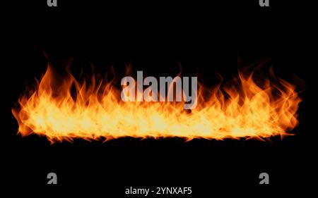 Flames on black background. Fire blaze flames on black background. Fire burn flame isolated, abstract texture. Flaming explosion effect with burning f Stock Photo