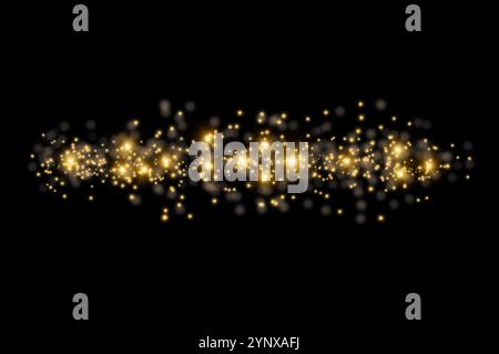 Sparkle Effect.Festive abstract christmas texture, golden bokeh particles and highlights on dark background. High quality photo Stock Photo