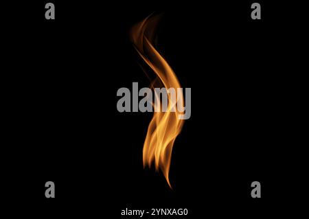 Flames on black background. Fire blaze flames on black background. Fire burn flame isolated, abstract texture. Flaming explosion effect with burning f Stock Photo