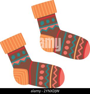 Two colorful socks with a pattern on them Stock Vector