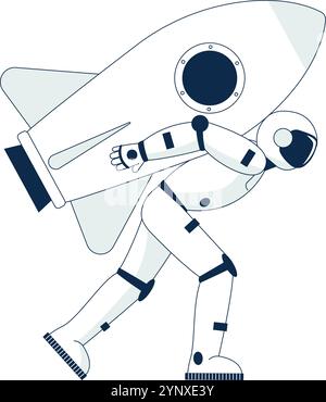 A man in a white suit is holding a rocket Stock Vector