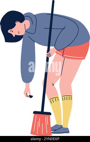 cartoon character housemaid with broom vector illustration, isolated on ...