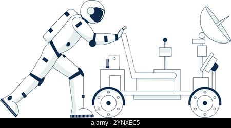 A man in a spacesuit is pulling a cart Stock Vector