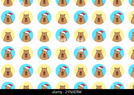 Cute pattern with capybaras. Vector Christmas illustration. Stock Vector