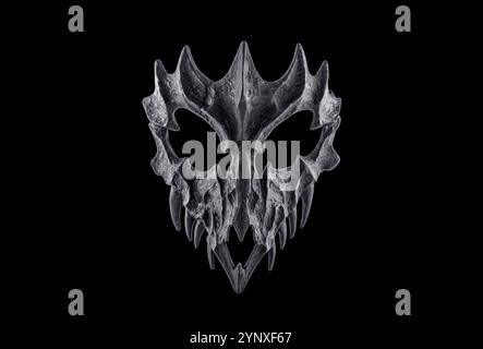 Black dragon skull isolated on black background with clipping path Stock Photo