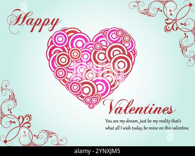 Heart with pink and red circles on it. The heart is surrounded by a blue border. The text says Happy Valentine. Highlighted with Loving Quote Text Stock Vector