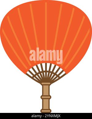 A red and orange fan with a brown handle Stock Vector