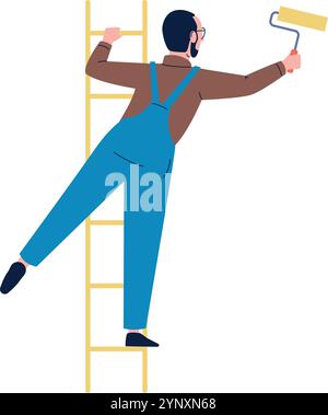 A man in blue overalls is painting a wall Stock Vector