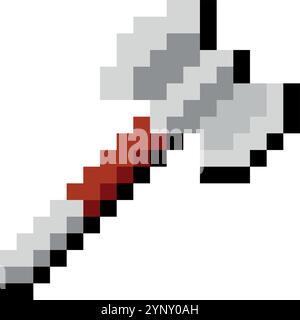 A pixelated image of a wooden sword with a red handle. The sword is depicted in a black and white color scheme, giving it a vintage and classic feel Stock Vector