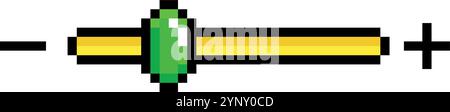 A green and yellow object with a plus sign on the right. The object is a slider that can be used to adjust the volume of a sound Stock Vector