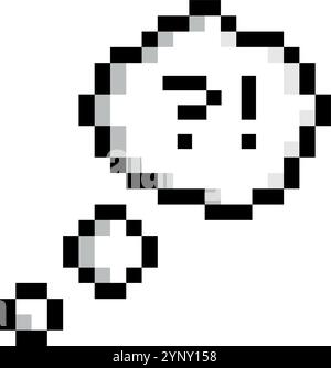 A pixelated image of a face with a question mark on it. The image is black and white and has a pixelated look. The face is looking up and has a surpri Stock Vector