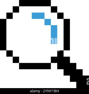 A pixelated magnifying glass with a blue handle. The blue handle is the only color in the image Stock Vector