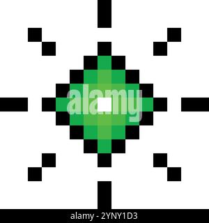 A green pixelated image of a diamond with a white dot in the center Stock Vector
