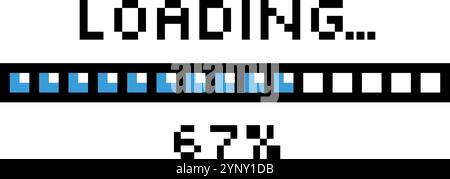A pixelated image of a loading bar with the number 67 on it Stock Vector