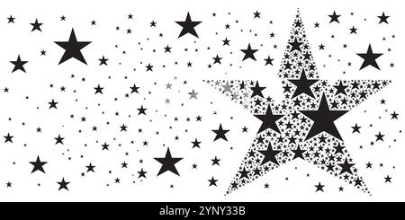 Big and Small Stars Pattern in Black and White Colors Stock Vector