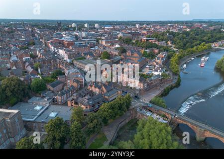 An aerial view of the City of Chester, shot from the east, looking west ...