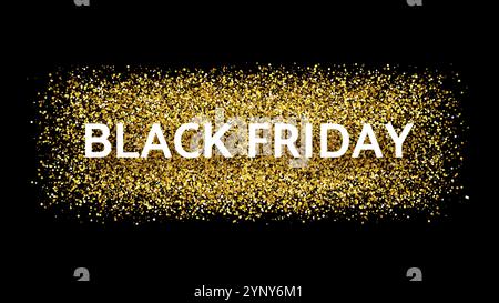 Black friday sale banner. White text with shadow on gold glitter background. Vector illustration Stock Vector