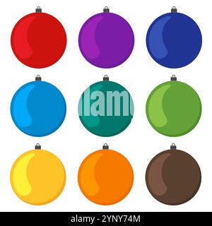 Nine multi colored Christmas balls on a white background. Vector illustration. Stock Vector