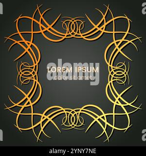 A square golden monogram element on a dark background. Vector illustration. Stock Vector