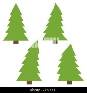 Set of four green pines on a white background. Vector illustration Stock Vector