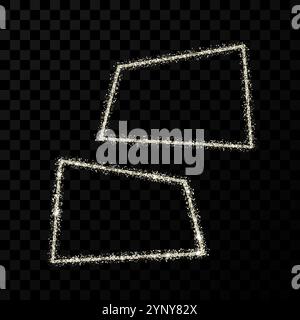 Silver rectangle frame. Two modern shiny frames with light effects isolated on dark transparent background. Vector illustration. Stock Vector