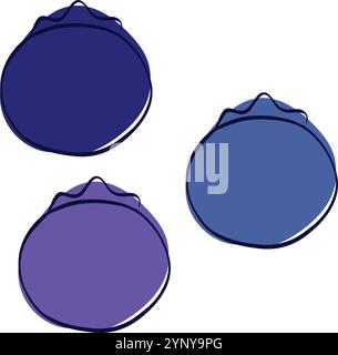 Blueberry graphic minimalistic flat and line style. Vector set of blueberries different colors Stock Vector