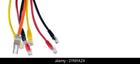Colorful Ethernet Cables Isolated on White. Copy space for text. Stock Photo