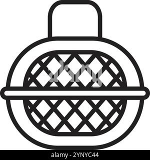 Pet carrier with lattice and handle, carrying basket for cats and dogs, animal cage pictogram, black editable stroke, vector single monochrome illustr Stock Vector