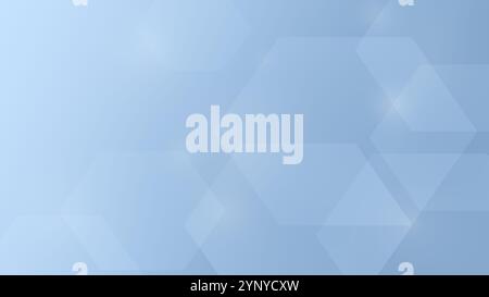 Transparent hexagons on light blue color gradient background. Abstract, modern and geometric high resolution full frame background with copy space. Stock Photo