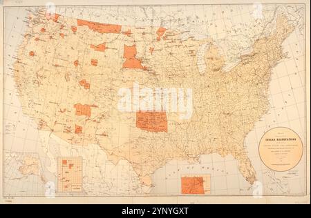 Map showing the location of the Indian reservations within the limits of the United States and territories 1885 Stock Photo