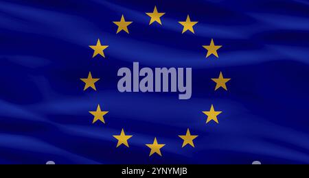 European Union flag with a fabric texture waving. Close up of flag of the European Union with cloth texture Stock Photo