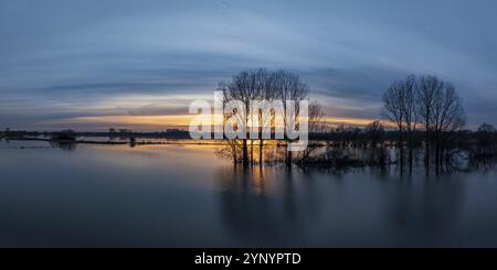 Panoramic shop over some flood plains at high water level Stock Photo
