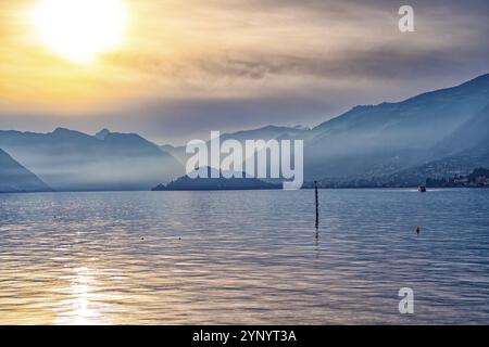 Sunset on Lake Como from Bellagio lakeside Stock Photo