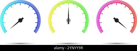 set of gauge meter icons. speedometer, tachymeter, percentage, scale dial gauges. Vector illustration Stock Vector