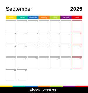 September 2025 colorful wall calendar, week starts on Sunday. 2025 ...