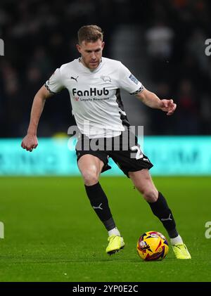 Derby County's Callum Elder during the Sky Bet Championship match at the Pride Park Stadium, Derby. Picture date: Wednesday November 27, 2024. Stock Photo