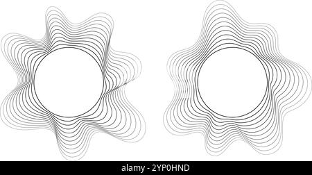 Round sound wave frames, circular lines pattern, radial curvy shapes ...