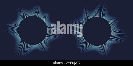 Round sound wave frames, circular lines pattern, radial curvy shapes, geometric concentric design. Stock Vector