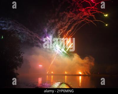 Rainbow coloured fireworks during Rhein in Flammen in Bonn, Germany Stock Photo