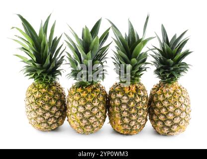 Many fresh ripe pineapples isolated on white Stock Photo