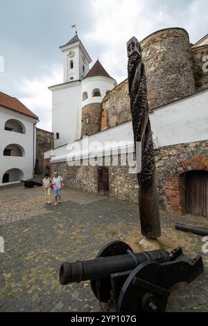 30.08.2024, Ukraine, Transcarpathia, Mukachevo - Inner courtyard of Palanok Castle, built by the Hungarian King Bela IV in the 13th century after the Stock Photo