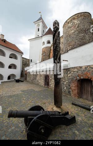 30.08.2024, Ukraine, Transcarpathia, Mukachevo - Inner courtyard of Palanok Castle, built by the Hungarian King Bela IV in the 13th century after the Stock Photo