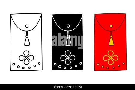 Red Envelope Icon. Red Ang Pao with tassel, dots and Chinese knot. Stock Vector