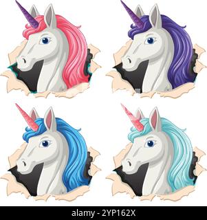 Magic unicorn with colorful horn and manes icon, decor for girl room ...