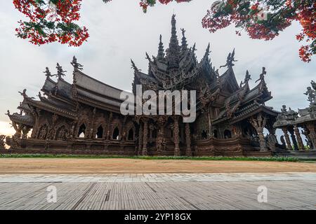 Sanctuary of Truth against the background of a cloudy sky during the evening sunset at Pattaya Thailand Stock Photo
