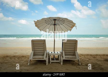 Beautiful beach landscape. Summer holiday and vacation concept. Inspirational tropical beach. Beach background banner. Dream travel scene. Beautiful w Stock Photo