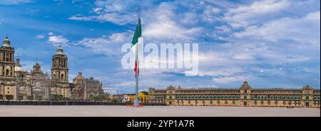 Mexico City Central Zocalo Constitution Plaza and landmark Metropolitan Cathedral near Presidential Palace Stock Photo