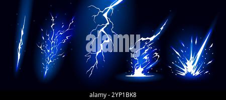Lightning strike bolt silhouettes sequence vector illustration. Stock Vector